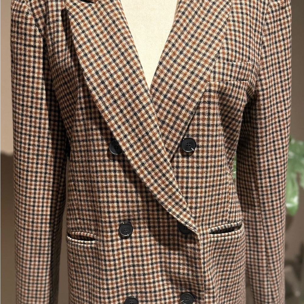 Astr Brown Checkered Double-Breasted Blazer, Size L